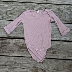 long sleeve lap neck bodysuit, mauve 6-12 m